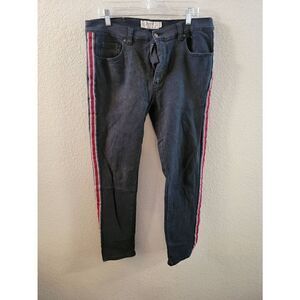 Jeanius Akademiks Men's Black Zip Fly Striped Denim Jeans Size 36X30